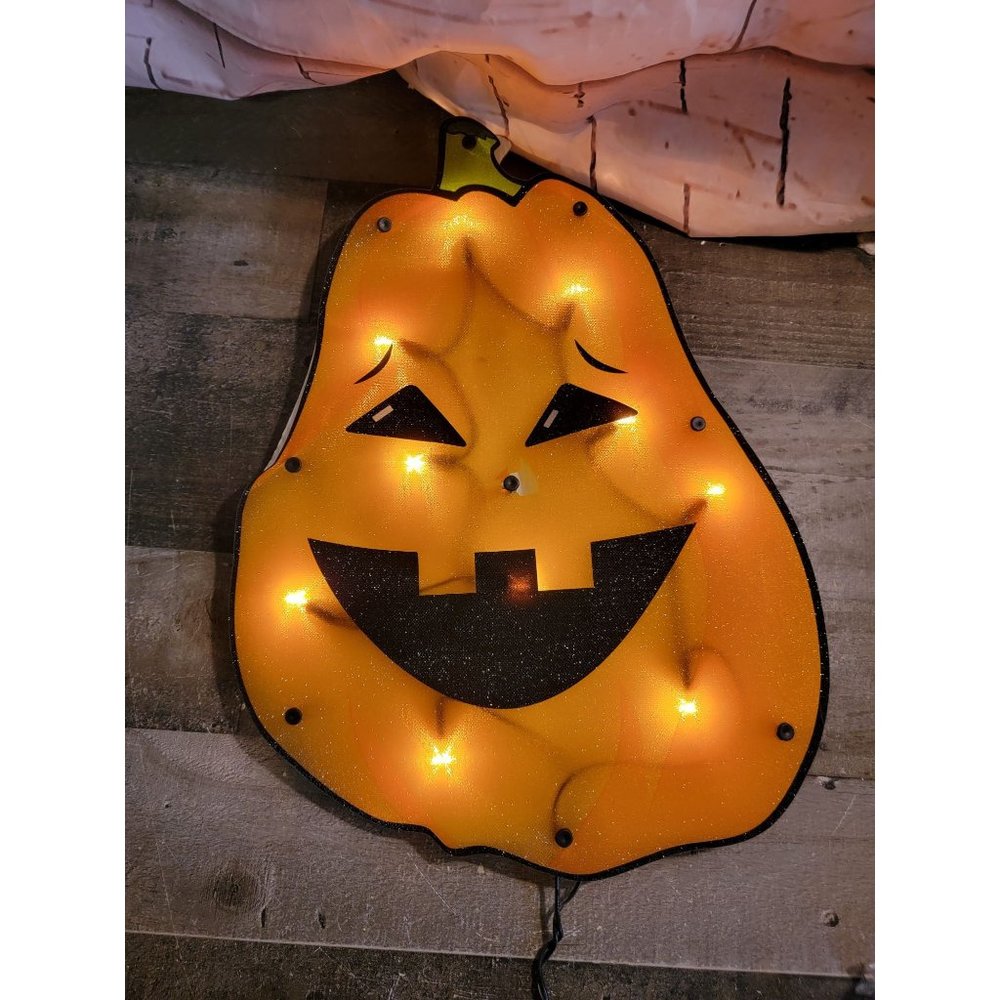 Halloween lighted jack-o'-lantern pumpkin gourd sign decor